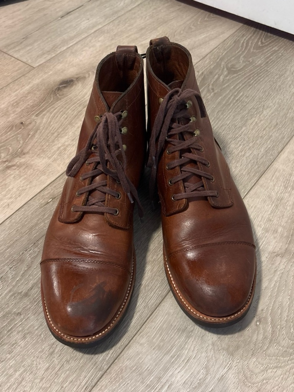 J.Crew Kenton Leather Cap-Toe Boots - Burnished Tobacco - Men's Size 11